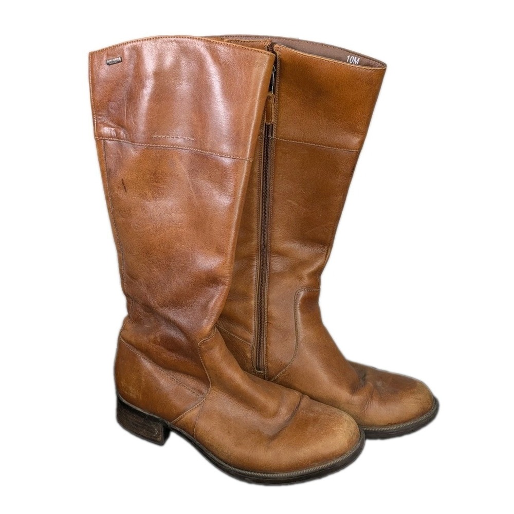 Rockport Women's Boots 10M Brown Tall Leather Waterproof Hydro-Shield Zip Up